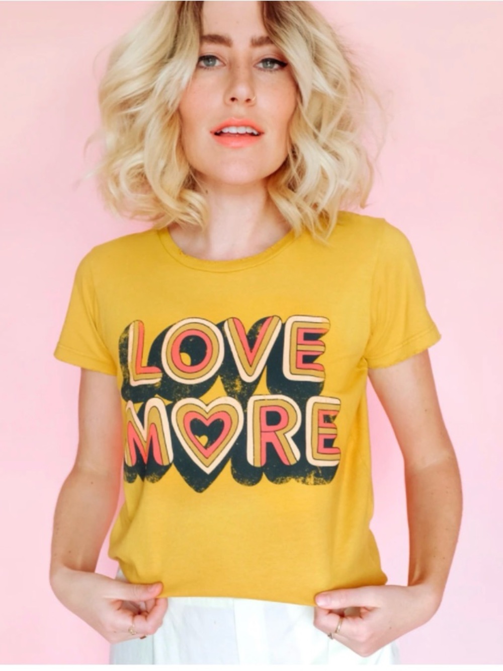 Women’s Mustard Graphic 'Love More' Short Sleeve Tee size S